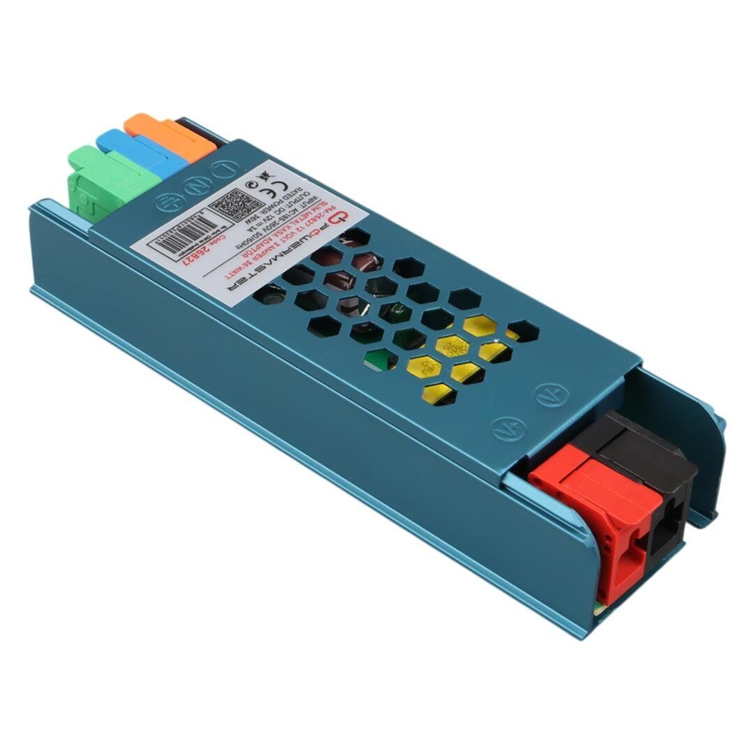 PowerMaster PM-26827 12Volt 3Amper 36Watt Slim Metal Kasa Adaptör 116x35x23mm