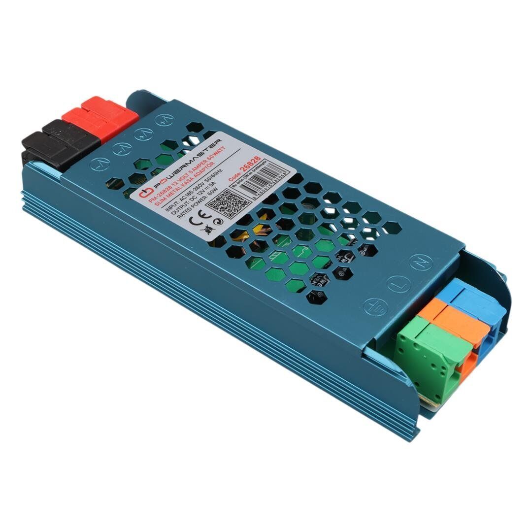 PowerMaster PM-26828 12Volt 5Amper 60Watt Slim Metal Kasa Adaptör 140x50x23mm