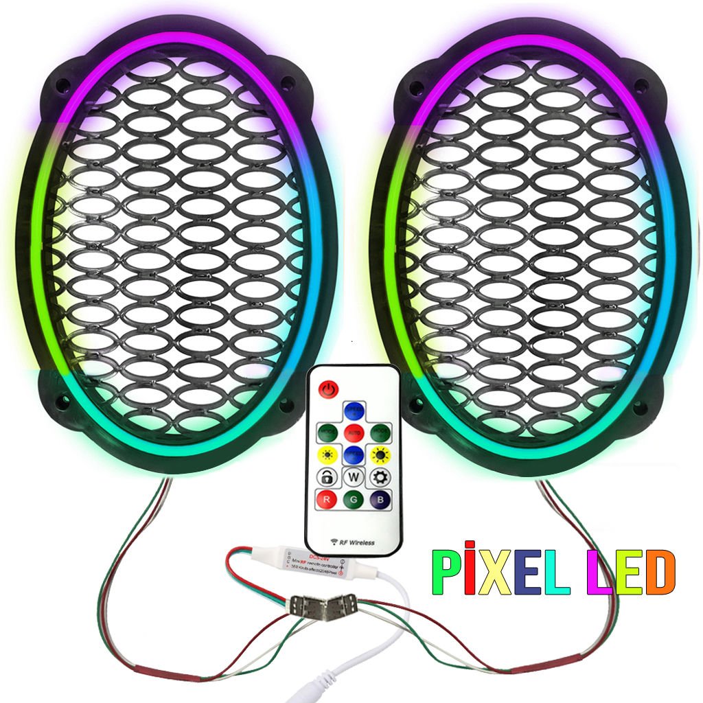 electroon 12Volt Neon Pixel Ledli Oval Hoparlör Kapak 2adet Animasyonlu ELC-5652