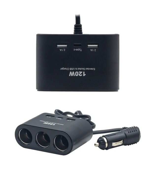 Olesson 1653 2x Type-C + Usb 120Watt 3 Çakmak Girişli Kablolu Çakmak Çoklayıcı