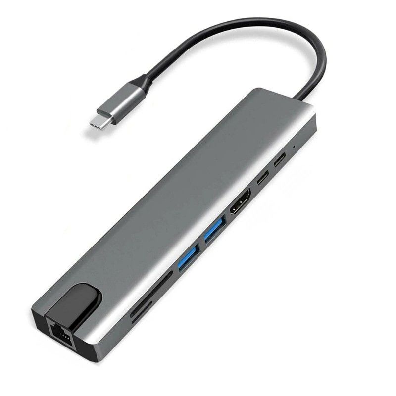 electroon Type-C 8in1 USB 3.0 tip C USB-C Hub 4K HDMI Dönüştürücü Gigabit 10/100/1000