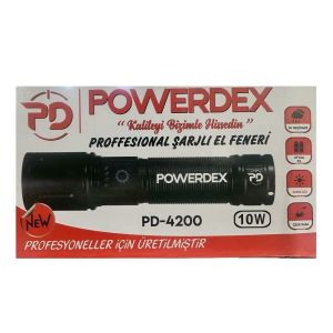 Powerdex PD-4200 Su Geçirmez 10Watt Süper LED Profesyonel Şarjlı El Feneri