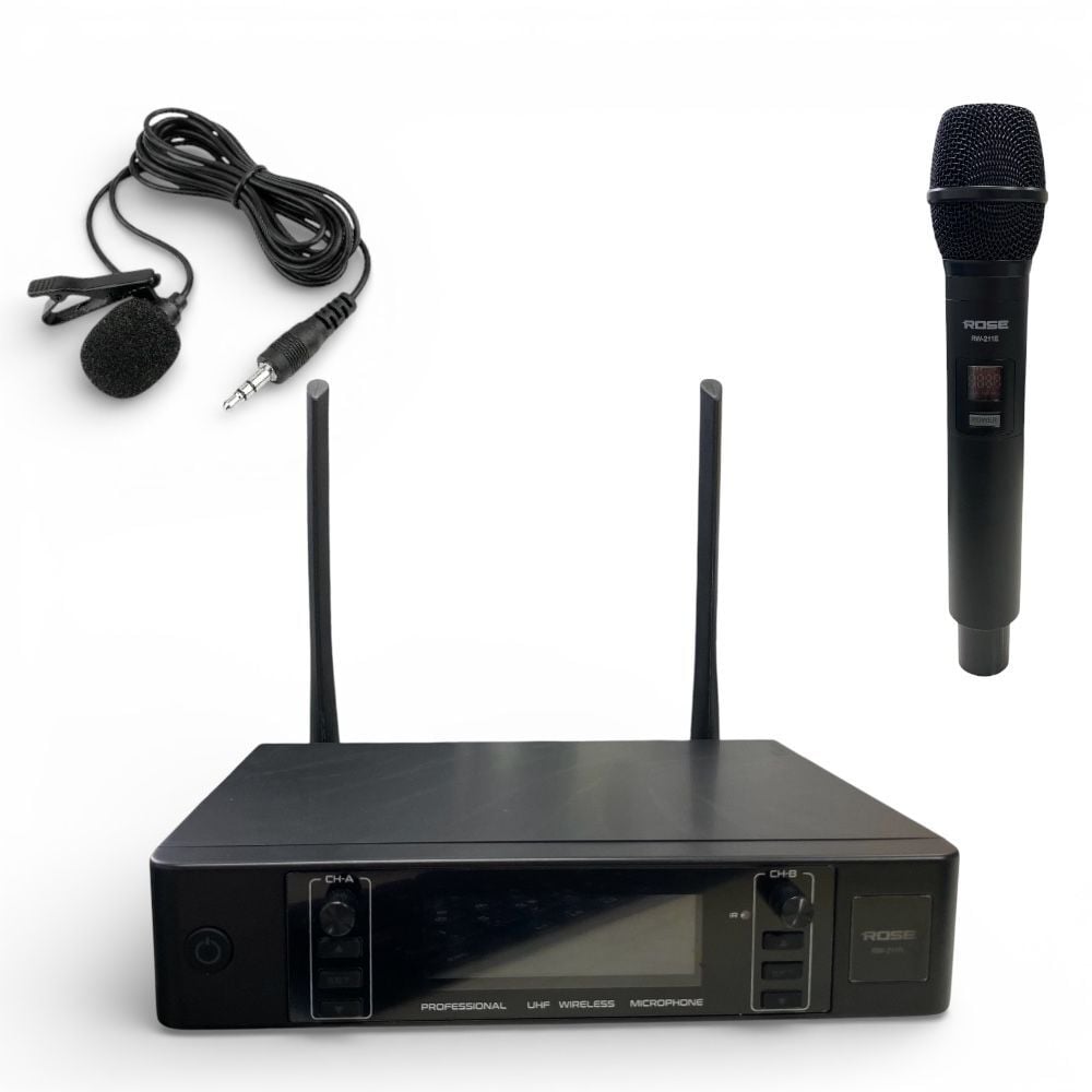 Rose RW-211-EY 2x100 Kanal 2li EL+Yaka UHF Telsiz Mikrofon