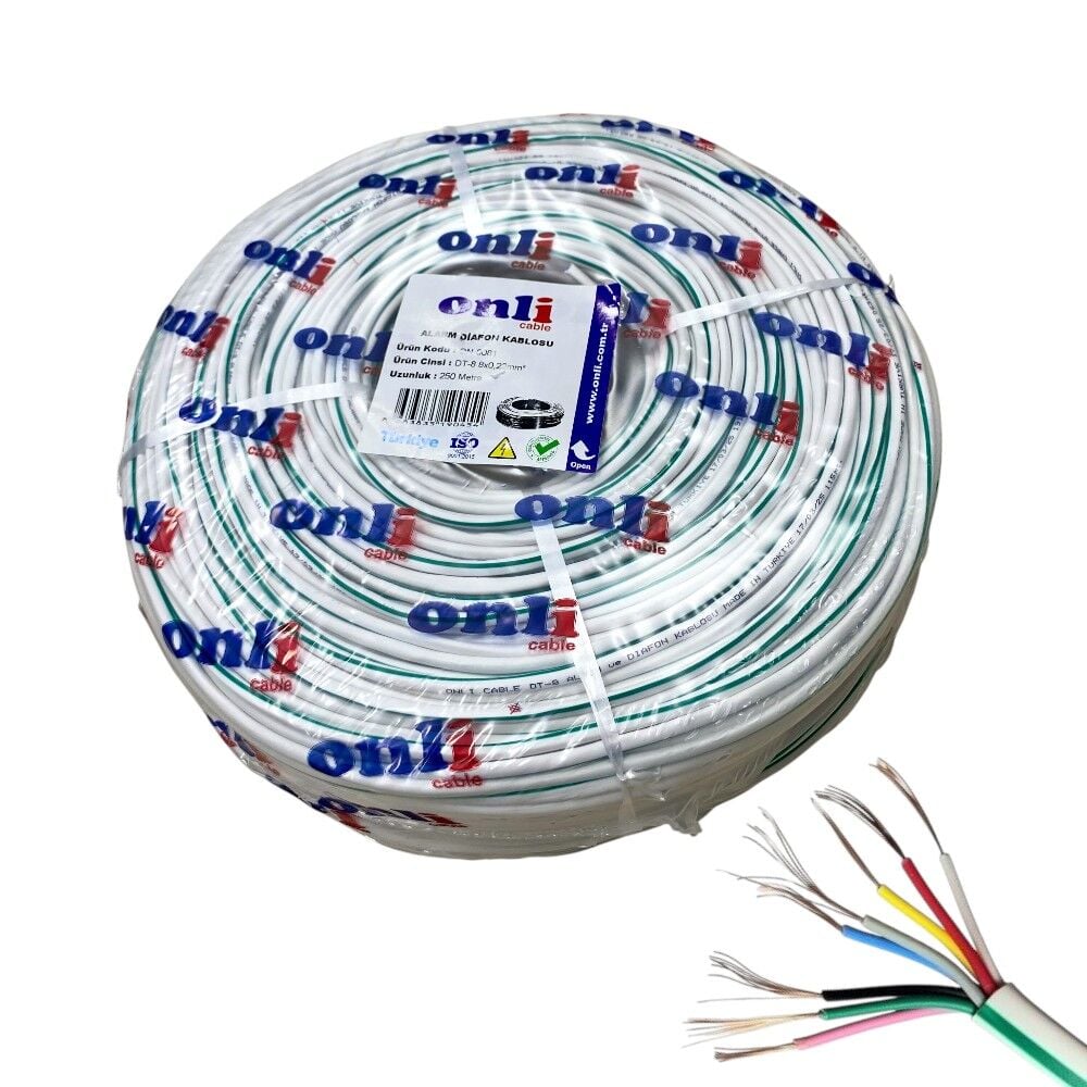 Onli DT8 Alarm Diafon Kablosu 0.22mm 8Canlı 250Metre