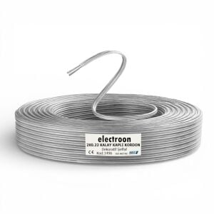 electroon 1496 2x0.22mm Çift Damar 7Telli Kalaylı Montaj Kablosu 100mt Şeffaf