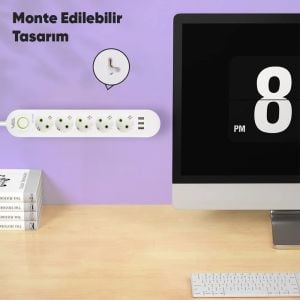 Vea VA-21562 5'li 3xUSB'li 1.5Metre Akım Korumalı Priz Beyaz