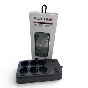 ForLine 6 Soketli 2 Type-C + 2 USB Girişli 2Metre Kablolu Akım Korumalı Grup Priz