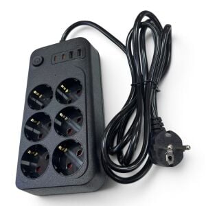 ForLine 6 Soketli 2 Type-C + 2 USB Girişli 2Metre Kablolu Akım Korumalı Grup Priz