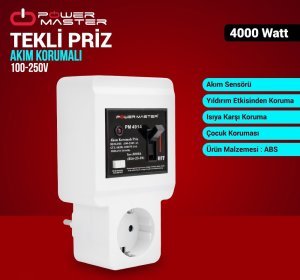 Powermaster 220Volt 16Amper Tekli Akım Korumalı Sigortalı Priz PM-4914