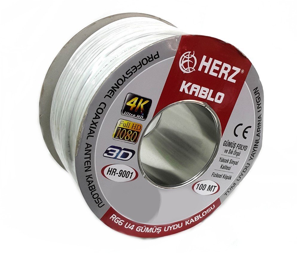 HERZ RG6U4 Uydu Anten Kablosu 100Metre Beyaz