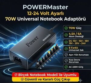 Powermaster 12-24Volt Ayarlı 8 Uçlu Universal Notebook Adaptör