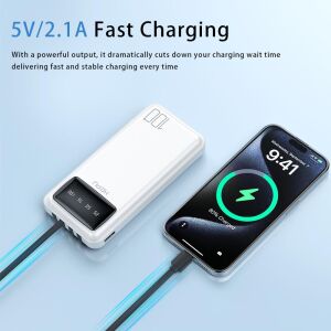 Hepu HP-969 10.000mAh Dijital Göstergeli Dahili Çoklu Kablolu Powerbank - Beyaz