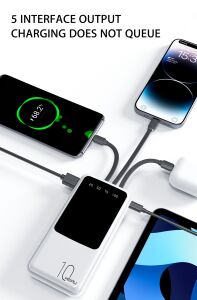 Hepu HP-969 10.000mAh Dijital Göstergeli Dahili Çoklu Kablolu Powerbank - Beyaz
