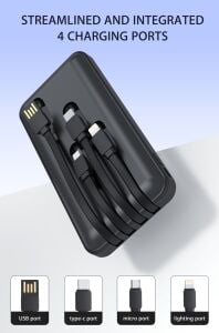 Hepu HP-969 10.000mAh Dijital Göstergeli Dahili Çoklu Kablolu Powerbank - Siyah