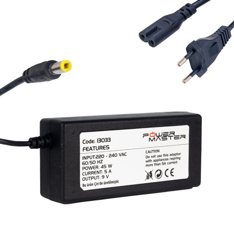 Powermaster DC 9Volt 5Amper Pos Makinesi Adaptörü 5.5x2.5mm Jak Fişli
