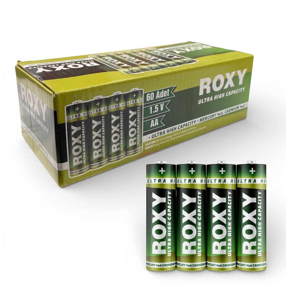 Roxy AA PVC Kılıflı Çinko Karbon Pil - 60 Adet