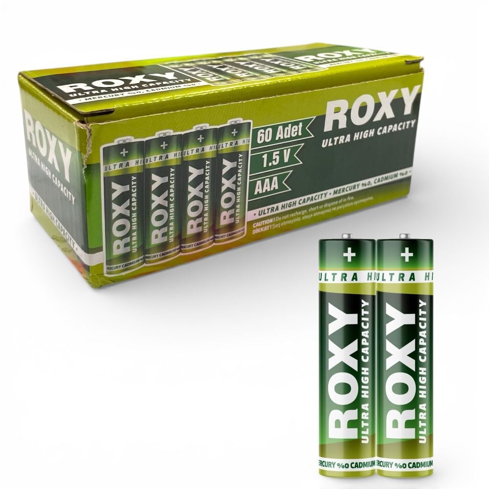 Roxy AAA PVC Kılıflı Çinko Karbon Pil - 60 Adet