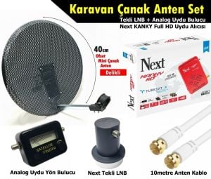 Antenci 40cm Delikli Karavan Çanak Anten Seti +Next HD Uydu Alıcısı +Analog Uydu Bulucu