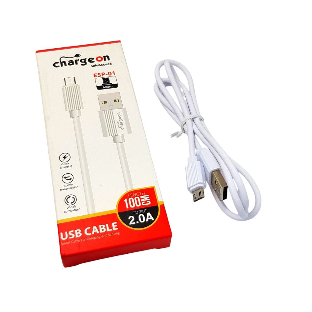 Chargeon ESP-01 Beyaz 1 Metre 2 Amper Micro USB Şarj Data Kablosu