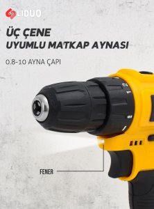 Liduo 26 Volt Li-iOn Çift Akülü Çift Hız Kademeli Şarjlı Çok Uçlu Matkap Seti