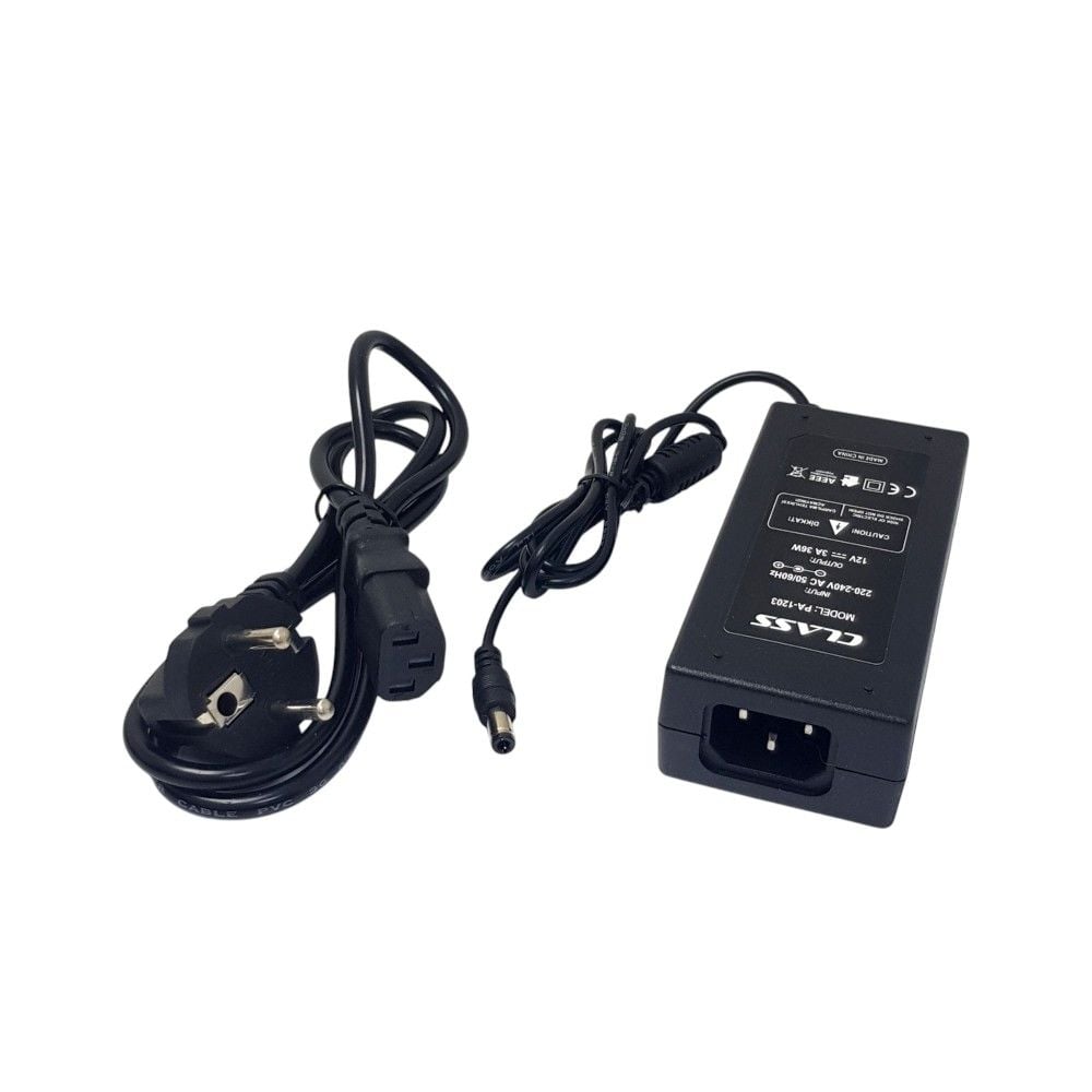 Class 12Volt 3Amper 36Watt Plastik Kasa Adaptör 5.5x2.5mm Jak Fişli