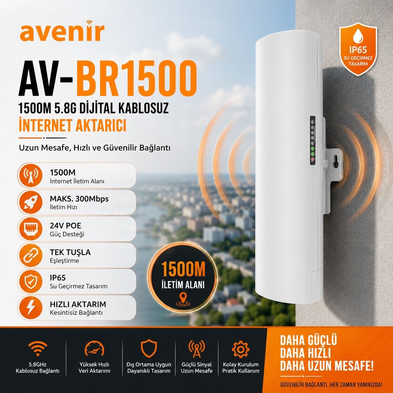Avenir AV-BR1500 5.8G Dijital Kablosuz İnternet Aktarıcı - TAKIM SET