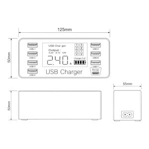 Powermaster PM-26057 8 Portlu LCD Ekranlı Akıllı 7xUSB ve Type-C PD Şarj İstasyonu