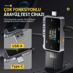 FNRSI FNAC-28 2in1 Type-C USB Dijital Voltmetre Ampermetre Test Cihazı