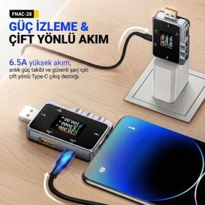 FNRSI FNAC-28 2in1 Type-C USB Dijital Voltmetre Ampermetre Test Cihazı