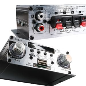 MagicVoice YW-191L 12Volt 100Watt Bluetooth Amfi USB/SD 2 Kanal Mini Pazarcı Anfi (125X95X40mm)