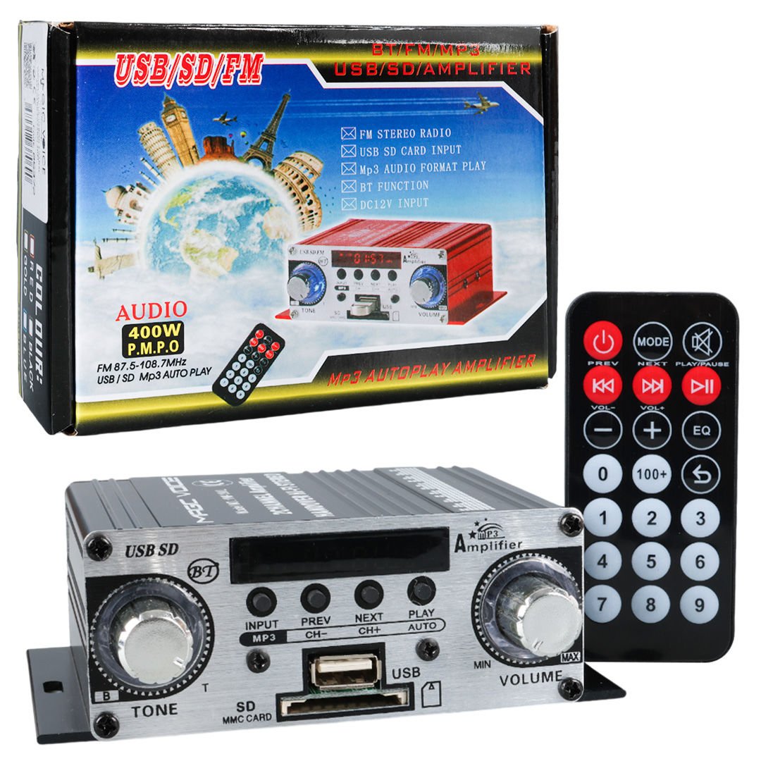 MagicVoice YW-191L 12Volt 100Watt Bluetooth Amfi USB/SD 2 Kanal Mini Pazarcı Anfi (125X95X40mm)