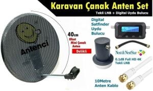 Antenci 40cm Delikli Karavan Çanak Anten Seti + Divisat Dijital Uydu Bulucu