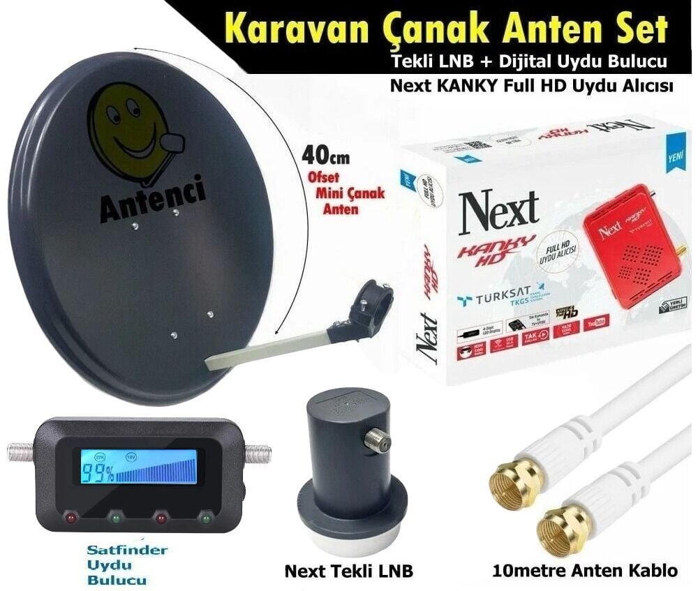 Antenci 40cm Karavan Çanak Anten Seti +Next HD Uydu Alıcısı +Divisat Dijital Uydu Bulucu