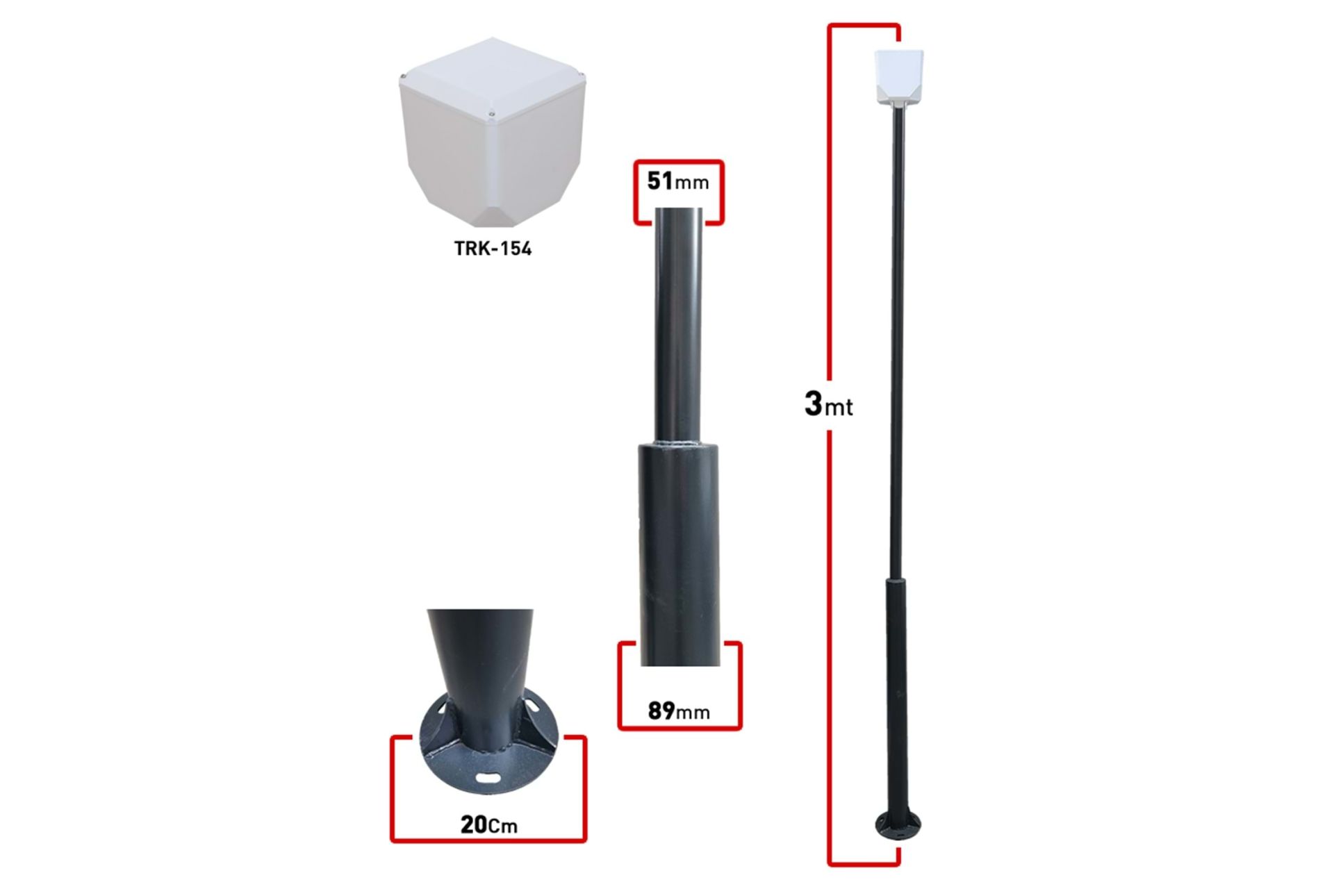 electroon 89x51x2MM 3Metre Metal Kamera Direk Antrasit Fırın Boyalı +Küp