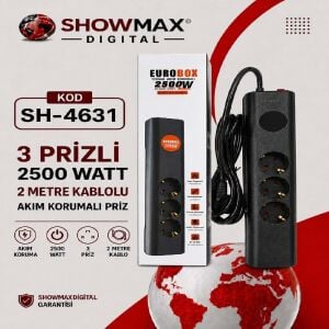 Eurobox SH-4631 3'lü 2Metre Kablolu Akım Korumalı Grup Priz