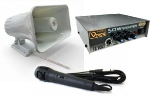 electroon Pazarcı Ses Sistemi Takım Set 12V Amfi+50W Horn Hoparlör+Mikrofon