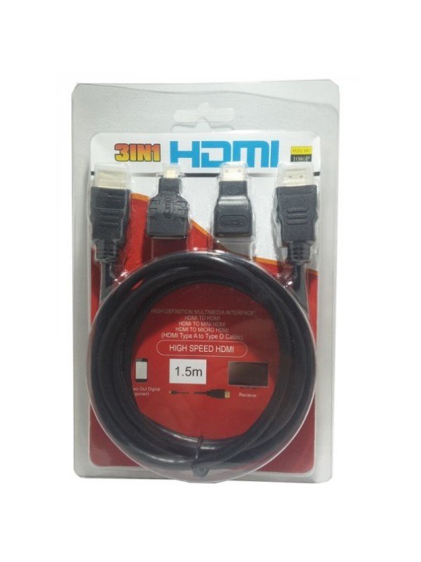 electroon 3in1 HDMI Micro Mini Kablo Set 1.5 Metre