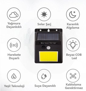 Powermaster Sensörlü Çiftli Cob Led Solar Duvar Tipi Aplik