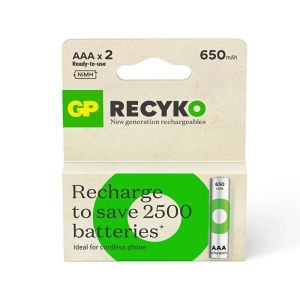 GP Recyko 650Mah R03 AAA Şarjlı 2'li İnce Kalem Pil