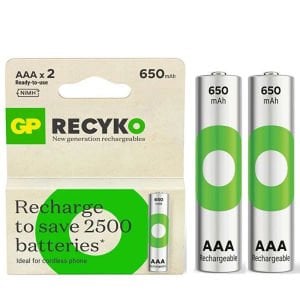 GP Recyko 650Mah R03 AAA Şarjlı 2'li İnce Kalem Pil