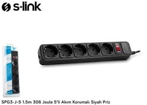 S-Link Spg3-J-5 1.5M 306Joule 5Li Akım Korumalı Siyah Priz