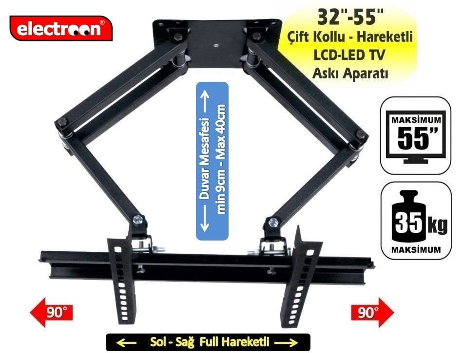 electroon 48'' 121 Ekran Çift Kollu Hareketli LCD-LED TV Askı Aparatı