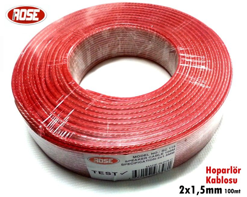 ROSE 2x1,50mm Hoparlör Kablosu 100Metre Şeffaf