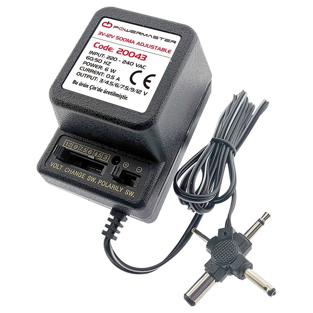 Powermaster 3V-12V 500mA Kademeli Adaptör PM-20043