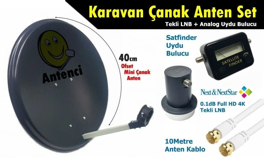 Antenci 40cm Karavan Çanak Anten Seti +Analog Uydu Bulucu