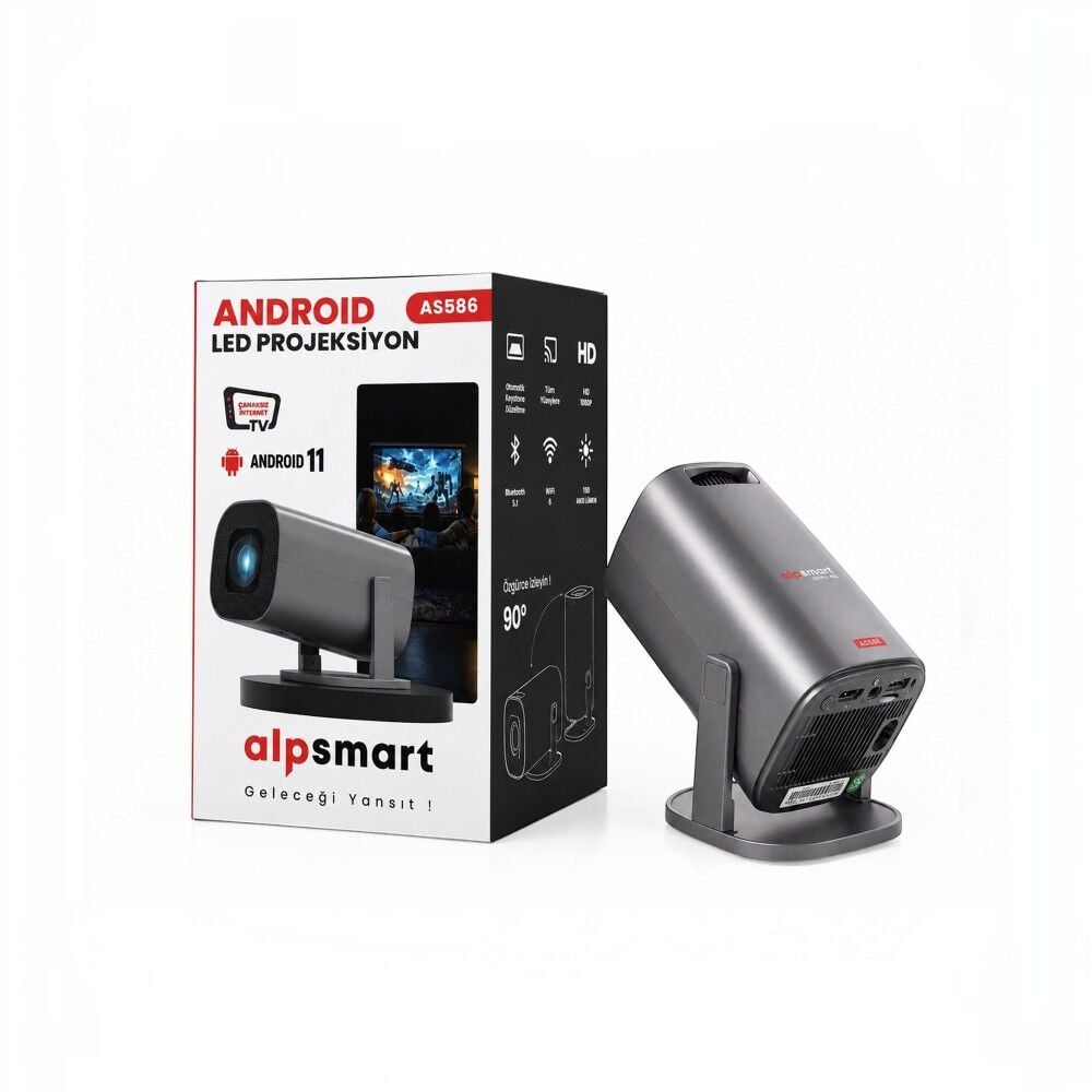 Alpsmart AS586 Android 11 Led Projeksiyon Bluetooth/HDMI/USB/Wifi