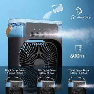 Batur Su Hazneli Led Işıklı Buharlı Masaüstü Soğutucu Fan Vantilatör