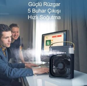Batur Su Hazneli Led Işıklı Buharlı Masaüstü Soğutucu Fan Vantilatör