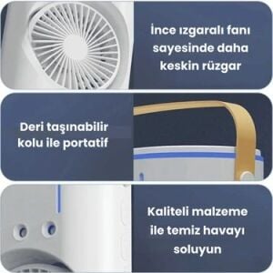 Batur Su Hazneli Led Işıklı Buharlı Masaüstü Çift Fanlı Soğutucu Vantilatör