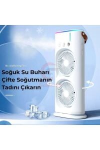 Batur Su Hazneli Led Işıklı Buharlı Masaüstü Çift Fanlı Soğutucu Vantilatör
